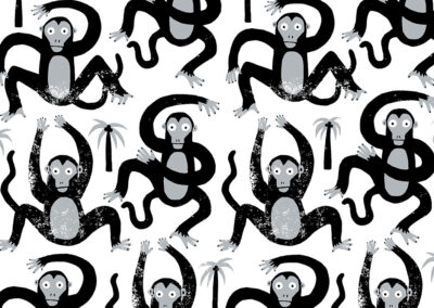 Seamless monkey pattern illustration with organic textures by Cristina Martin Recasens