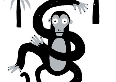 Repeating monkey and palm tree surface design