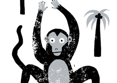 Detail of illustrated monkey with textured digital brushstrokes